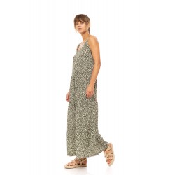 Pink Label B580, Γυναικείο Φόρεμα  Maxi Viscose  DISTY GREEN με φαρδιά τιράντα