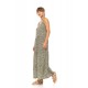 Pink Label B580, Γυναικείο Φόρεμα  Maxi Viscose  DISTY GREEN με φαρδιά τιράντα
