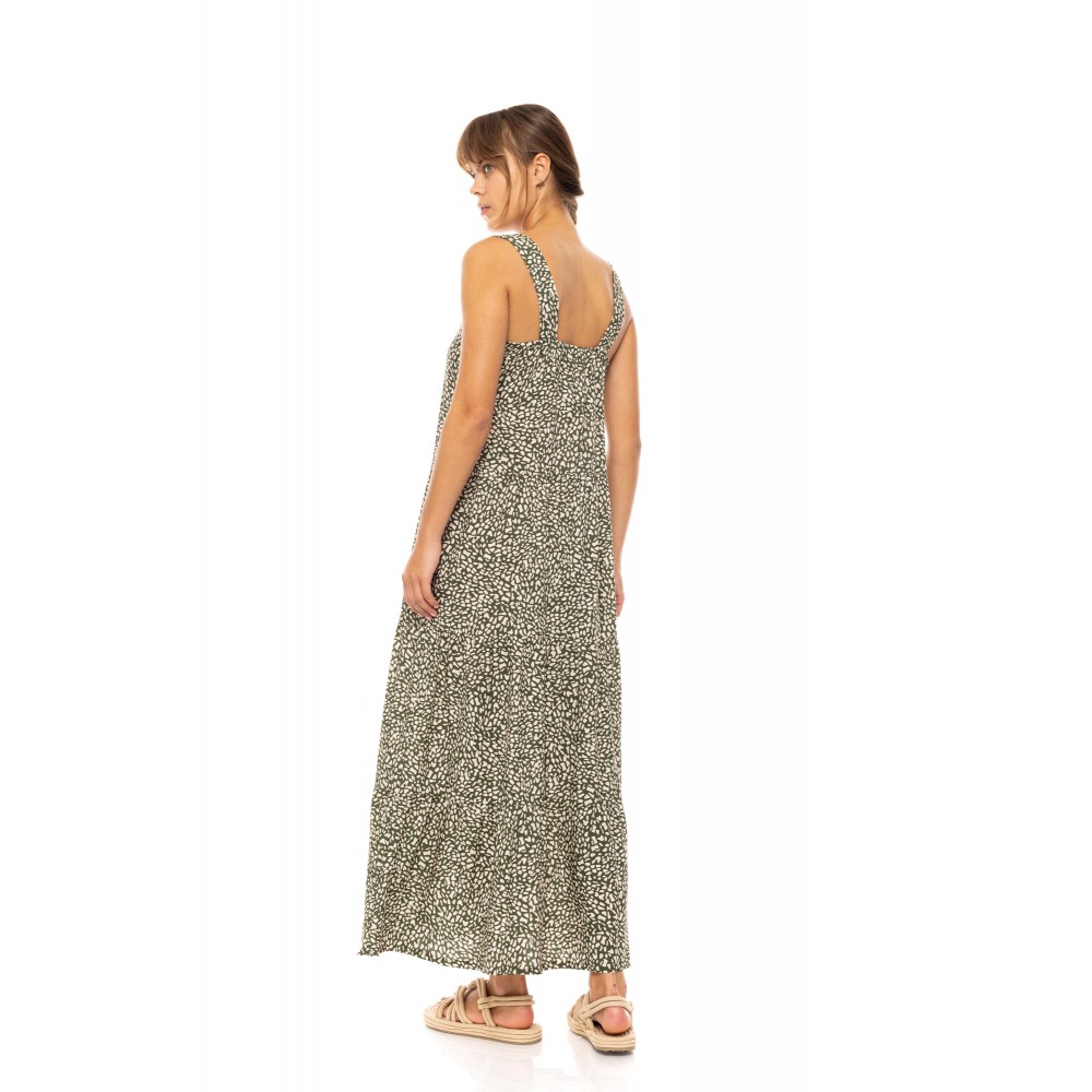 Pink Label B580, Γυναικείο Φόρεμα  Maxi Viscose  DISTY GREEN με φαρδιά τιράντα