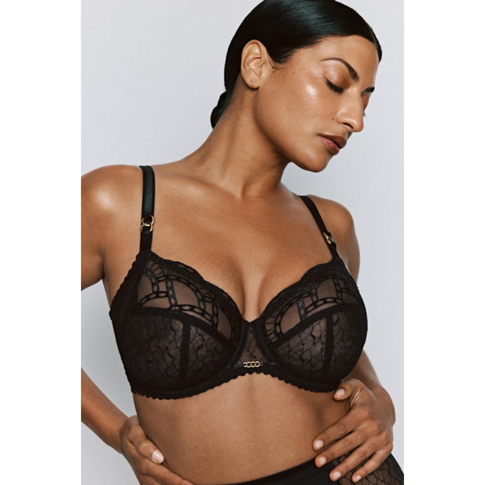 PrimaDonna Naica 0163590-ZWA,  Σουτιέν Full Cup για μεγάλο στη΄θος με μπανέλα και γαλλική δαντέλα, ΜΑΥΡΟ