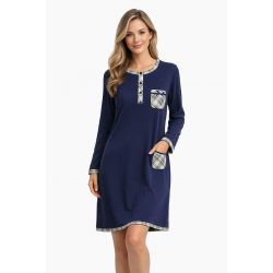 Relax 054, Βαμβακερό Νυχτικό σε άνετη γραμμή με τσεπάκι στο μπροστινό μέρος ΜΠΛΕ ΣΚΟΥΡΟ