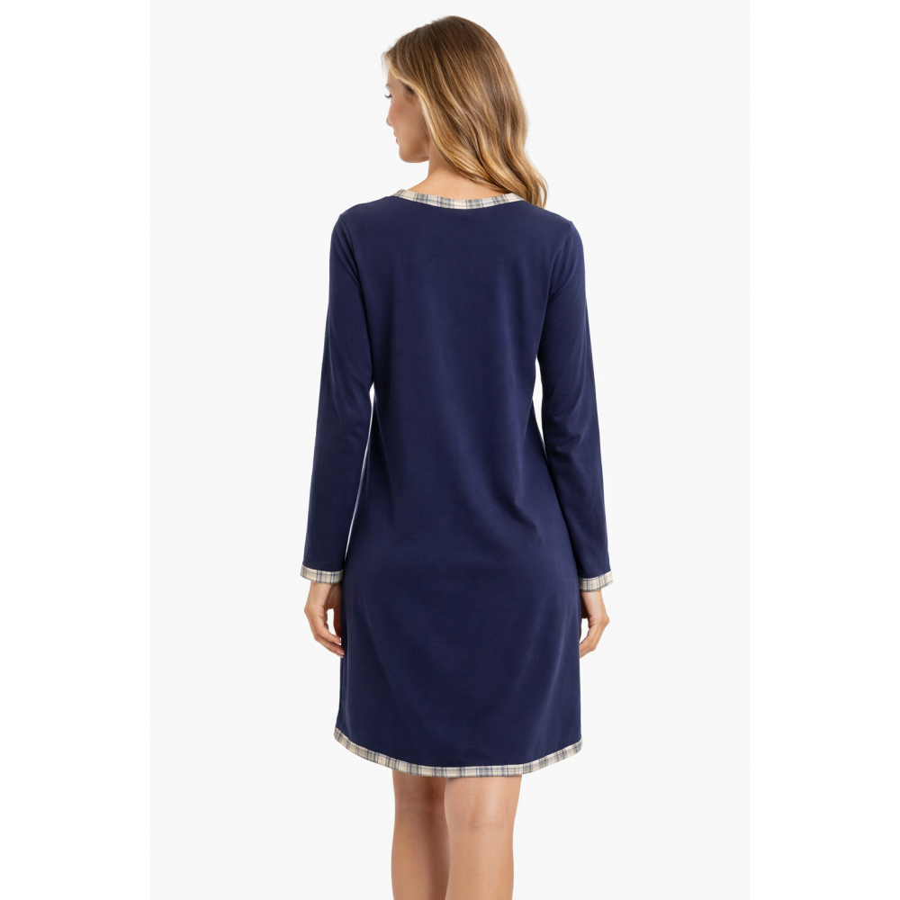 Relax 054, Βαμβακερό Νυχτικό σε άνετη γραμμή με τσεπάκι στο μπροστινό μέρος ΜΠΛΕ ΣΚΟΥΡΟ