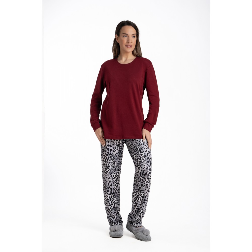 Relax 3225018, Γυναικεία Πυτζάμα με παντελόνι zebra, FW2025, ΜΠΟΡΝΤΟ