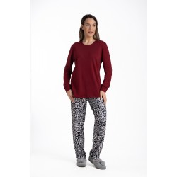Relax 3225018, Γυναικεία Πυτζάμα με παντελόνι zebra, FW2025, ΜΠΟΡΝΤΟ