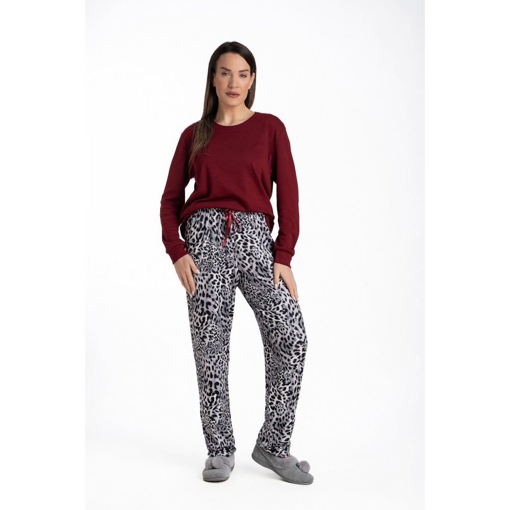 Relax 3225018, Γυναικεία Πυτζάμα με παντελόνι zebra, FW2025, ΜΠΟΡΝΤΟ
