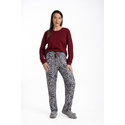 Relax 3225018, Γυναικεία Πυτζάμα με παντελόνι zebra, FW2025, ΜΠΟΡΝΤΟ