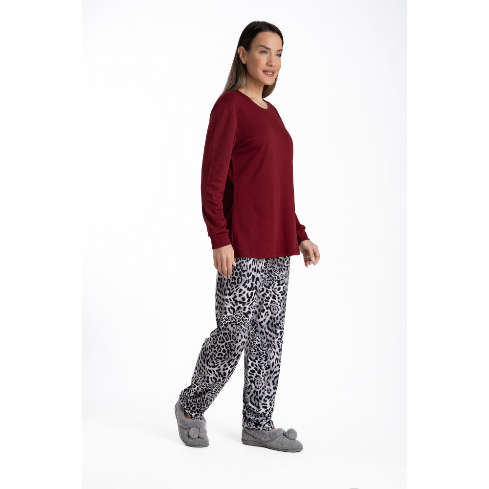 Relax 3225018, Γυναικεία Πυτζάμα με παντελόνι zebra, FW2025, ΜΠΟΡΝΤΟ