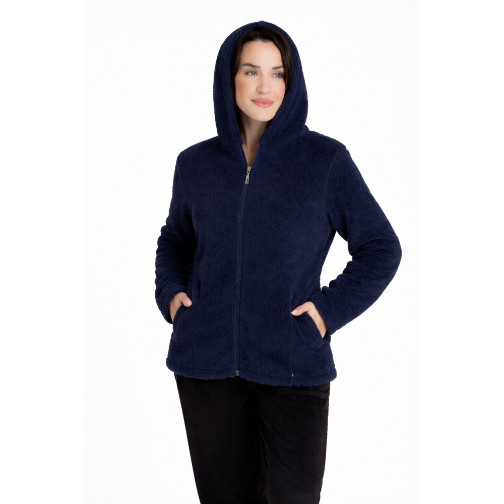 Relax 3225094, Κοντή Ζακέτα FLEECE ΠΡΟΒΑΤΑΚΙ με φερμουάρ και κουκούλα ΜΠΛΕ ΣΚΟΥΡΟ