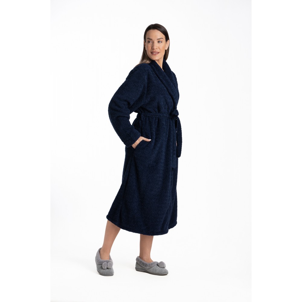 Relax 3225096, Γυναικεία Μακριά Ρόμπα Φλις Σταυρωτή, ΜΠΛΕ ΣΚΟΥΡΟ