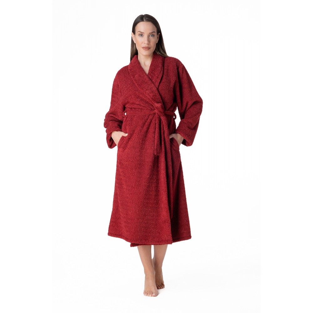 Relax 3225096, Γυναικεία Μακριά Ρόμπα Φλις Σταυρωτή, ΜΠΟΡΝΤΟ