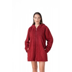 Relax 3225100, Γυναικεία Ρόμπα Φλις με κουκούλα και φερμουάρ, ΜΠΟΡΝΤΟ
