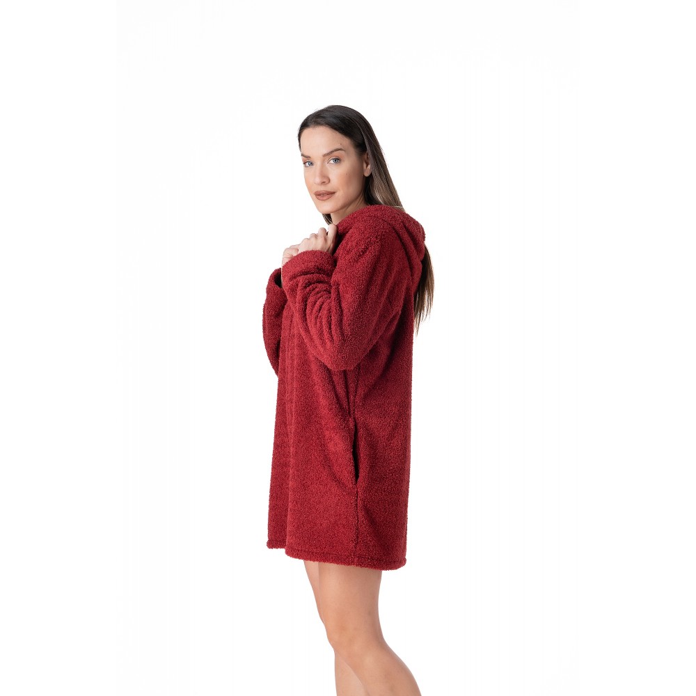 Relax 3225100, Γυναικεία Ρόμπα Φλις με κουκούλα και φερμουάρ, ΜΠΟΡΝΤΟ
