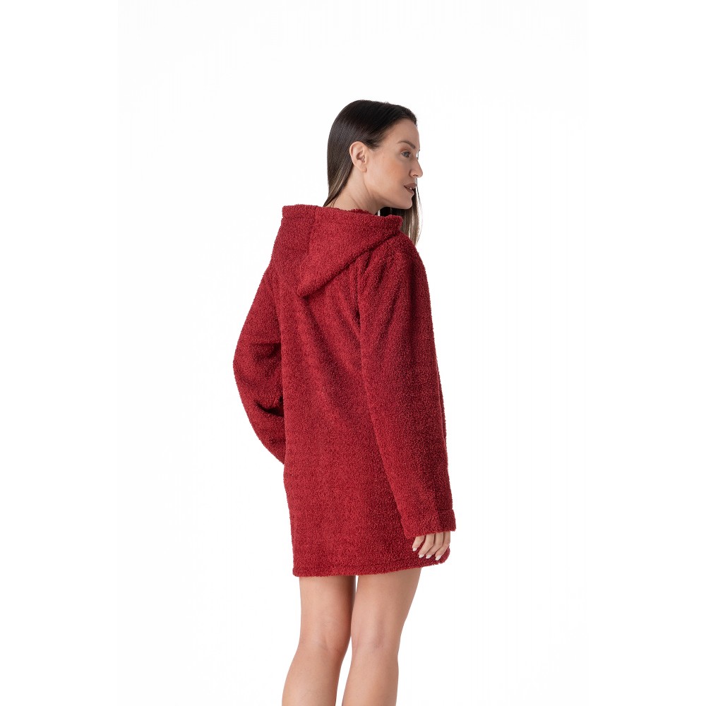 Relax 3225100, Γυναικεία Ρόμπα Φλις με κουκούλα και φερμουάρ, ΜΠΟΡΝΤΟ