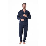 Relax 3225126, Ανδρική Κλασική Βαμβακερή Πυτζάμα με κουμπιά, ΜΠΛΕ ΣΚΟΥΡΟ