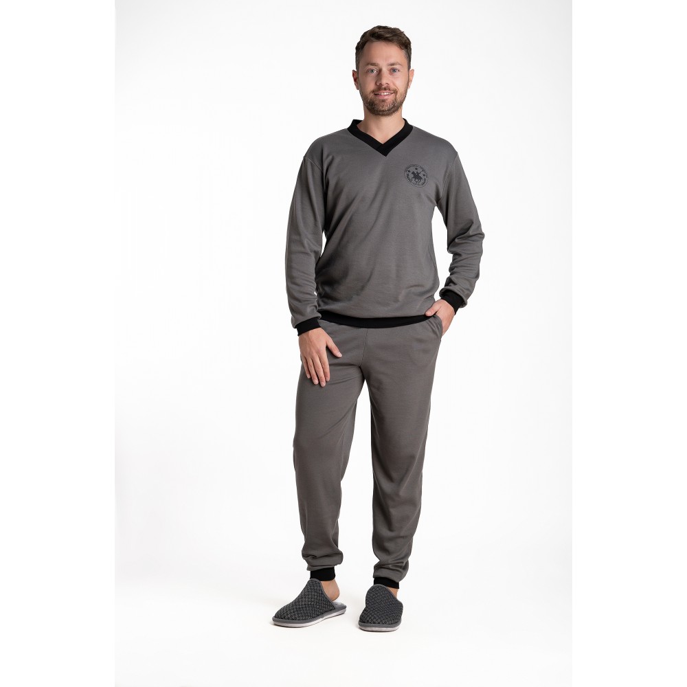 Relax 3225129, Ανδρική Πυτζάμα βαμβακερή με "V" λαιμόκοψη, ΓΚΡΙ ΣΚΟΥΡΟ