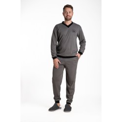 Relax 3225129, Ανδρική Πυτζάμα βαμβακερή με "V" λαιμόκοψη, ΓΚΡΙ ΣΚΟΥΡΟ