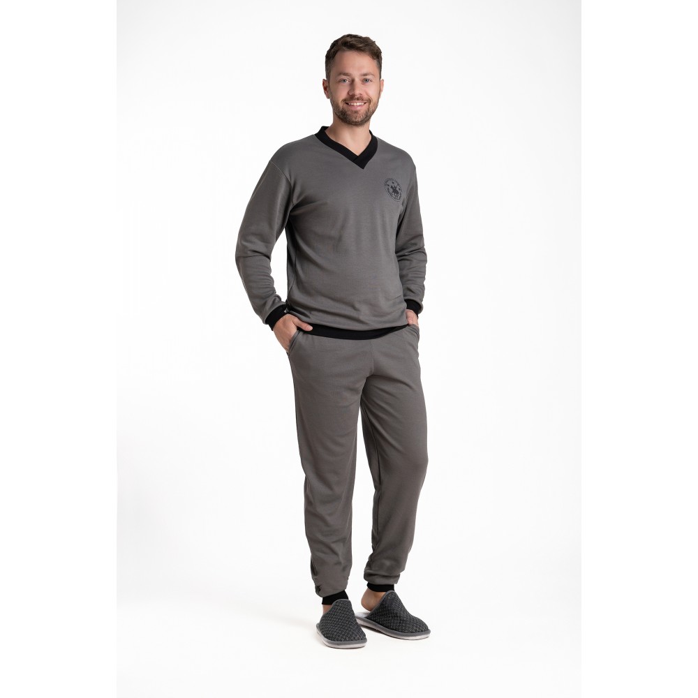 Relax 3225129, Ανδρική Πυτζάμα βαμβακερή με "V" λαιμόκοψη, ΓΚΡΙ ΣΚΟΥΡΟ