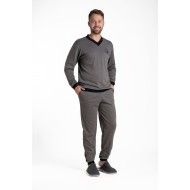 Relax 3225129, Ανδρική Πυτζάμα βαμβακερή με "V" λαιμόκοψη, ΓΚΡΙ ΣΚΟΥΡΟ