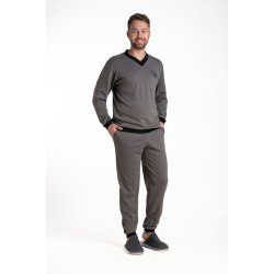 Relax 3225129, Ανδρική Πυτζάμα βαμβακερή με "V" λαιμόκοψη, ΓΚΡΙ ΣΚΟΥΡΟ