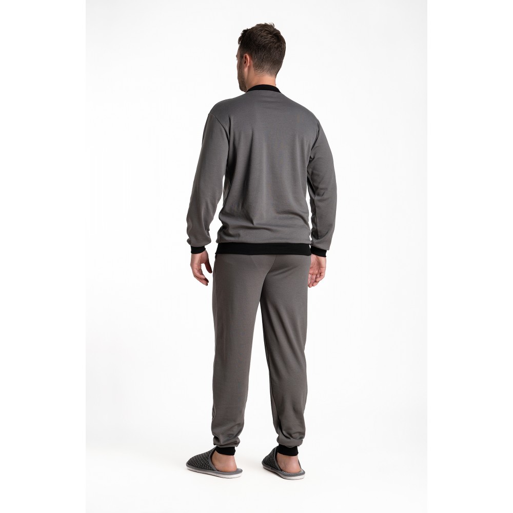 Relax 3225129, Ανδρική Πυτζάμα βαμβακερή με "V" λαιμόκοψη, ΓΚΡΙ ΣΚΟΥΡΟ