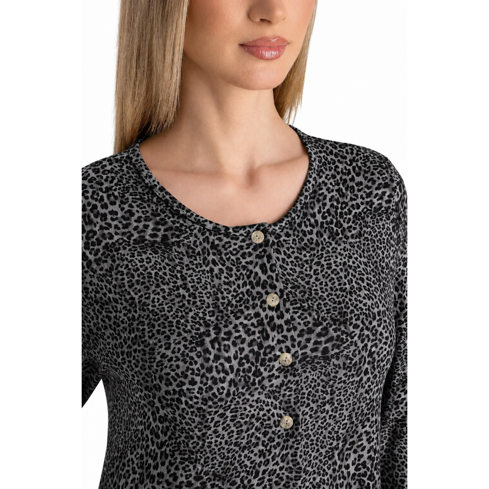 Relax 3426015, Γυναικείο Νυχτικό  Viscose με πατιλέτα, ANIMAL PRINT ΜΑΥΡΟ