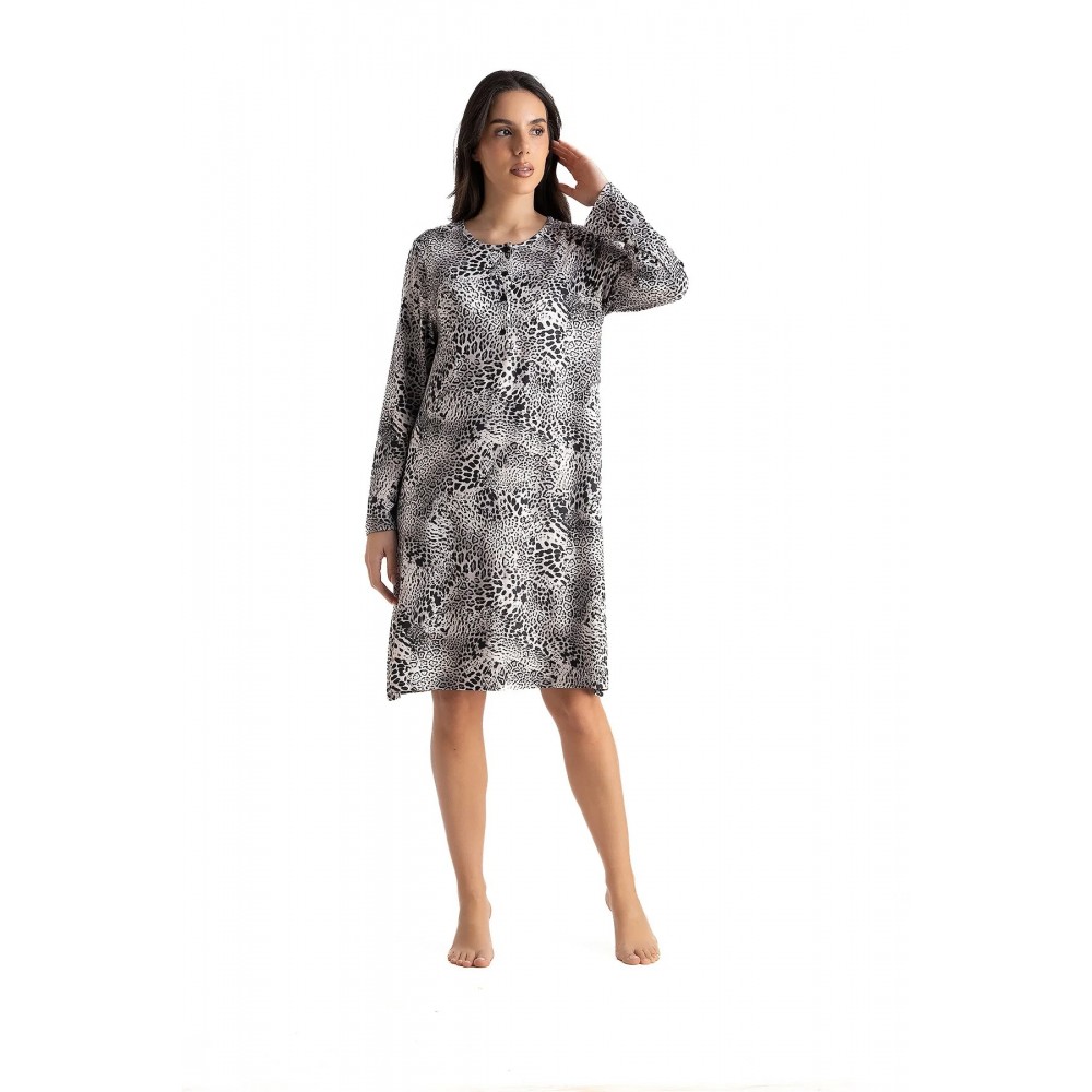 Relax 3426015, Γυναικείο Νυχτικό  Viscose με πατιλέτα, ANIMAL PRINT ΜΑΥΡΟ