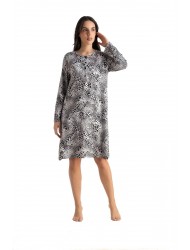 Relax 3426015, Γυναικείο Νυχτικό  Viscose με πατιλέτα, ANIMAL PRINT ΜΑΥΡΟ