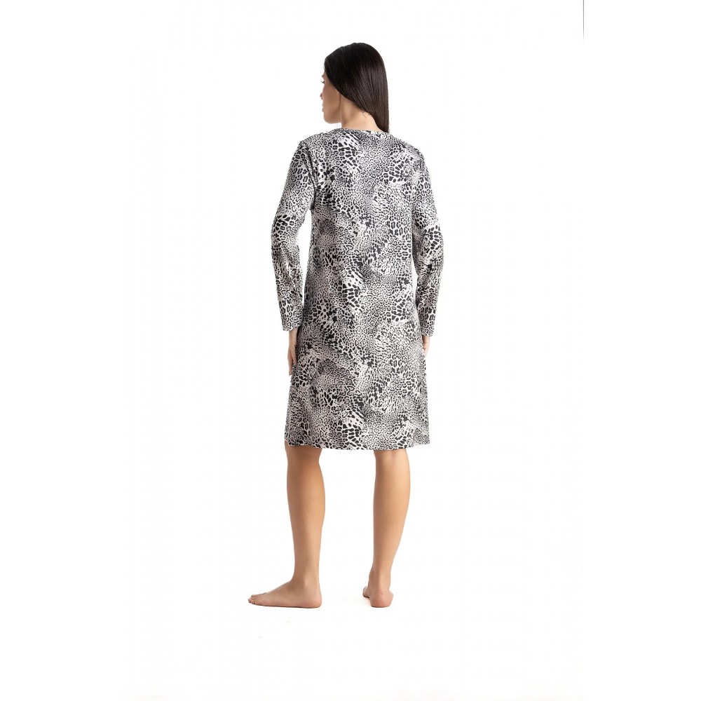 Relax 3426015, Γυναικείο Νυχτικό  Viscose με πατιλέτα, ANIMAL PRINT ΜΑΥΡΟ