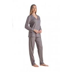 Relax 3426019, Κουμπωτή Βαμβακερή Πυτζάμα με καρδούλες, ΠΟΥΡΟ