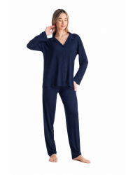 Relax 3426062, Γυναικεία Πυζάμα με Κουμπιά Micromodal, ΜΠΛΕ ΣΚΟΥΡΟ