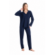 Relax 3426062, Γυναικεία Πυζάμα με Κουμπιά Micromodal, ΜΠΛΕ ΣΚΟΥΡΟ