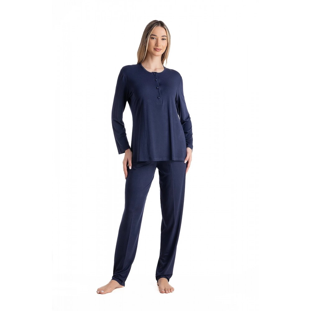Relax 3426064, Γυναικεία Πυζάμα με πατιλέτα Micromodal, ΜΠΛΕ ΣΚΟΥΡΟ