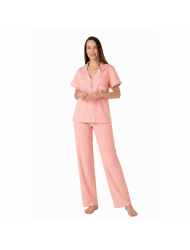 Relax 3326001, Γυναικεία Κουμπωτή Πυτζάμα Μακρύ Παντελόνι, ΡΟΖ