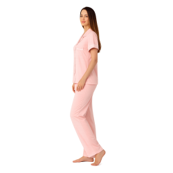 Relax 3326001, Γυναικεία Κουμπωτή Πυτζάμα Μακρύ Παντελόνι, ΡΟΖ