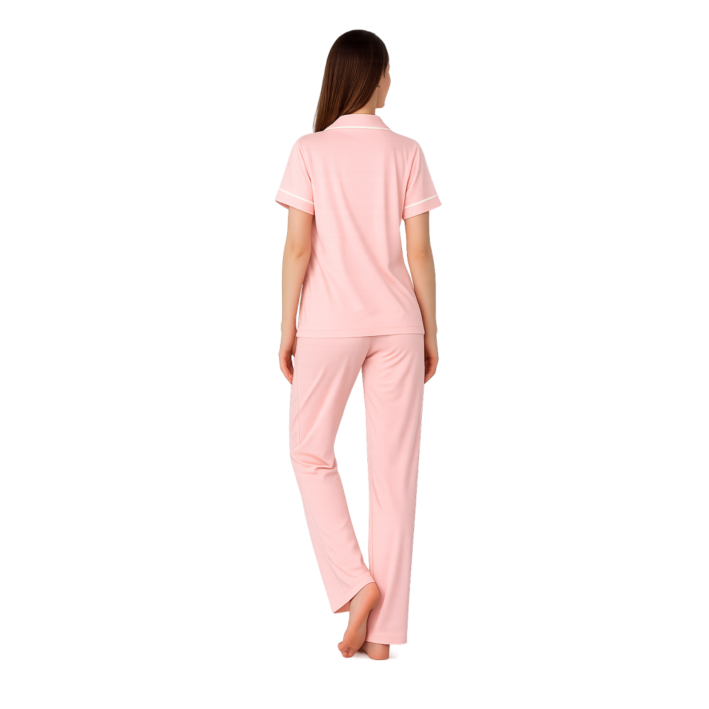 Relax 3326001, Γυναικεία Κουμπωτή Πυτζάμα Μακρύ Παντελόνι, ΡΟΖ