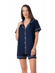 Relax 3326042, Γυναικεία Κουμπωτή Πυτζάμα με σορτς,  ΜΠΛΕ ΣΚΟΥΡΟ