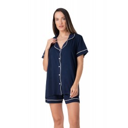 Relax 3326042, Γυναικεία Κουμπωτή Πυτζάμα με σορτς,  ΜΠΛΕ ΣΚΟΥΡΟ