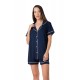 Relax 3326042, Γυναικεία Κουμπωτή Πυτζάμα με σορτς,  ΜΠΛΕ ΣΚΟΥΡΟ