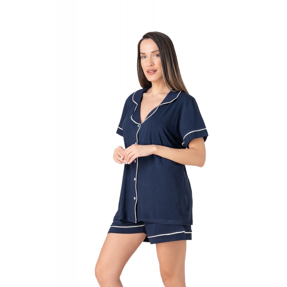 Relax 3326042, Γυναικεία Κουμπωτή Πυτζάμα με σορτς,  ΜΠΛΕ ΣΚΟΥΡΟ