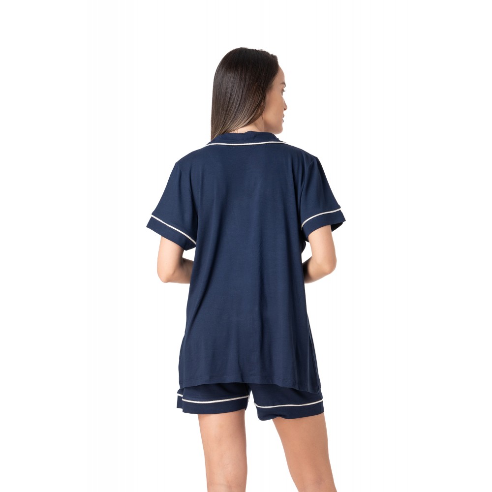 Relax 3326042, Γυναικεία Κουμπωτή Πυτζάμα με σορτς,  ΜΠΛΕ ΣΚΟΥΡΟ