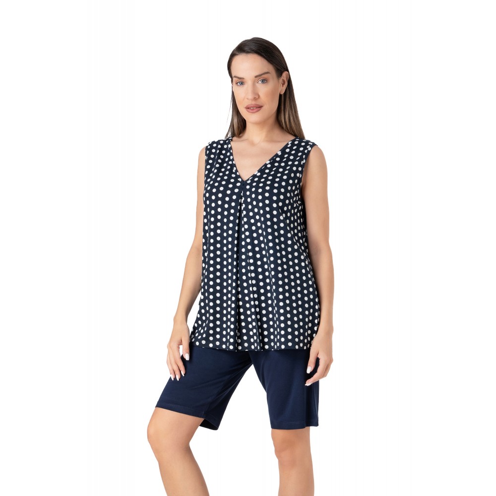 Relax 3326044, Γυναικείο Σετ Πυτζάμες με βερμούδα, ΜΠΛΕ ΣΚΟΥΡΟ