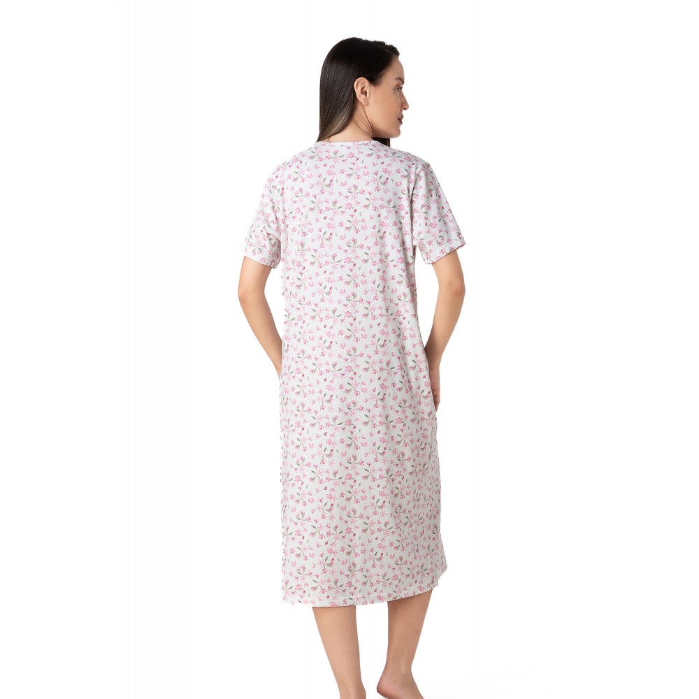 Relax 3326069, Γυναικείο Κλασικό Νυχτικό Κοντό Μανίκι με πατιλέτα, ΒΕΡΑΜΑΝ-ΡΟΖ