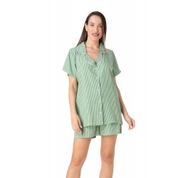 Relax 3326098, Γυναικεία Κουμπωτή Πυτζάμα Ρίγα με σορτς,  ΠΡΑΣΙΝΟ
