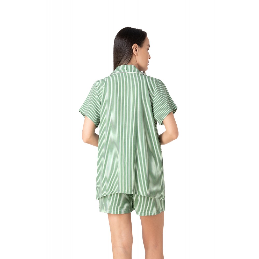 Relax 3326098, Γυναικεία Κουμπωτή Πυτζάμα Ρίγα με σορτς,  ΠΡΑΣΙΝΟ