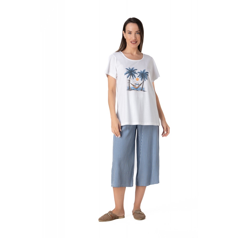 Relax 3326099,  Γυναικεία Πυτζάμα/Homewear με καπρι, ΣΙΕΛ