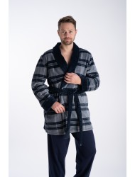 Relax 2823109, Ανδρική Fleece Ρόμπα Σταυρωτή Καρό σε μπλέ αποχρώσεις