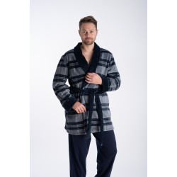 Relax 2823109, Ανδρική Fleece Ρόμπα Σταυρωτή Καρό σε μπλέ αποχρώσεις