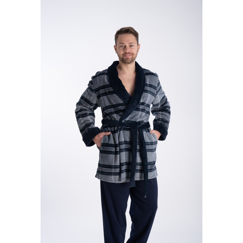 Relax 2823109, Ανδρική Fleece Ρόμπα Σταυρωτή Καρό σε μπλέ αποχρώσεις