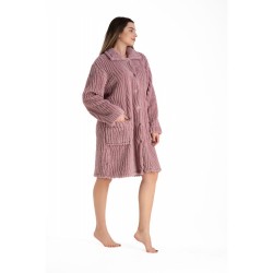 Relax 3024102, Γυναικεία Κουμπωτή Midi  Ρόμπα ανάγλυφο fleece,  ΡΟΖ