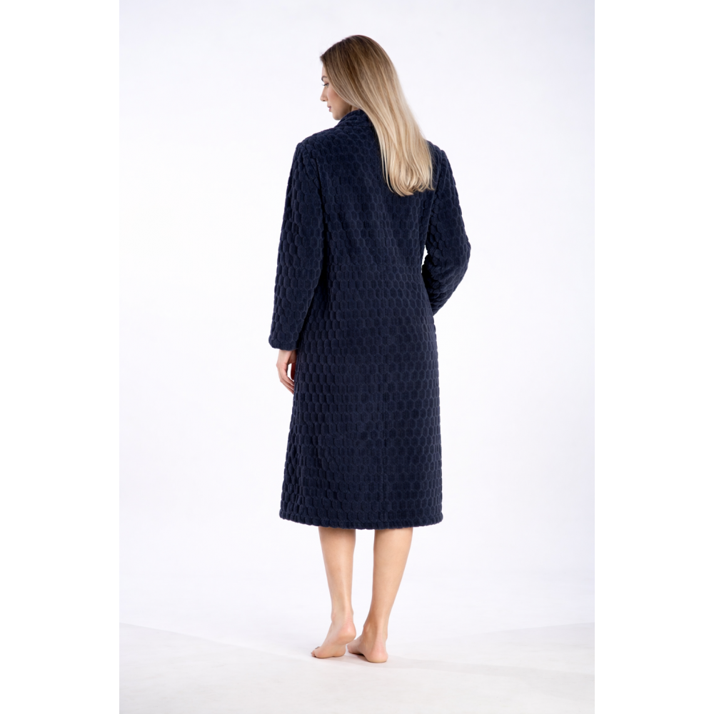 Relax 2823077, Γυναικεία Κλασική Ρόμπα με κουμπιά σε ανάγλυφο fleece, ΜΠΛΕ ΣΚΟΥΡΟ